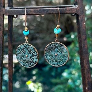 Boho dangle hollow circular earrings NWT